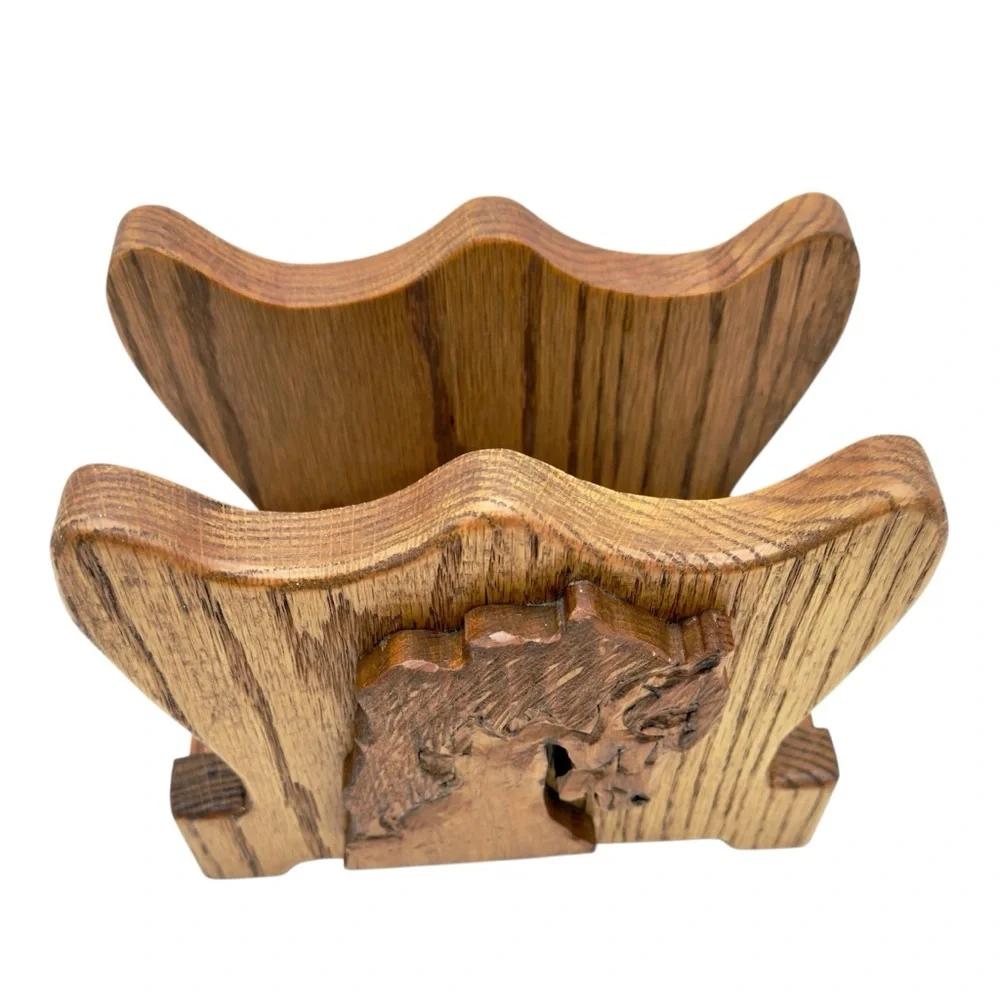 Vintage Hand Carved Wood Horse Letter Napkin Holder Equestrian Functional Decor